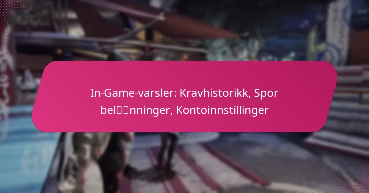 In-Game-varsler: Kravhistorikk, Spor belønninger, Kontoinnstillinger